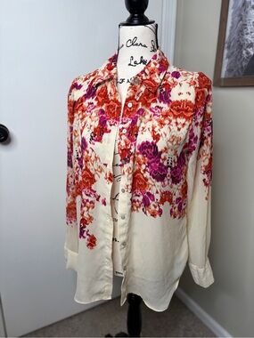 Rose & Olive Cream Blouse with Pink & Orange Floral Print